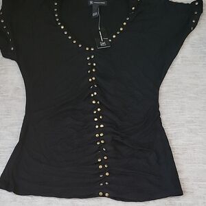 INC International Concepts Black Top with Gold Button Accents